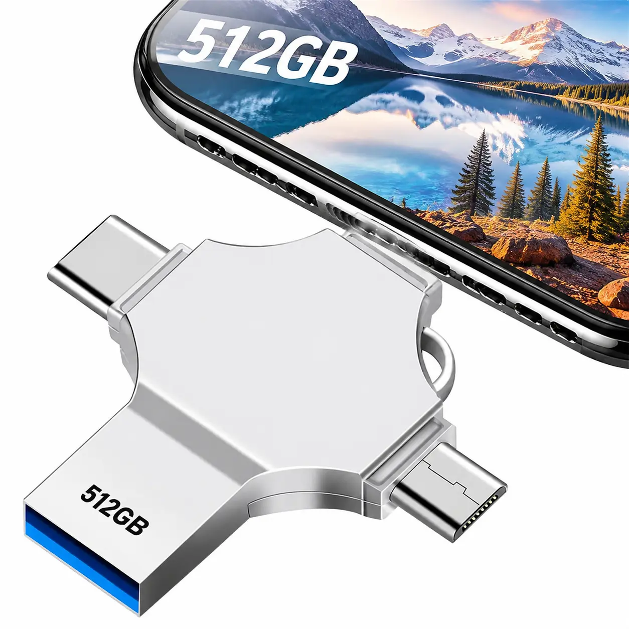 512GB 4-in-1 USB Flash Drive, Photo Stick Memory Stick USB Stick with USB 3.0 for Phone, Computer & Tablet Data Backup