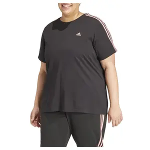 adidas Womens Essentials Slim 3-Stripes Crew Neck Short Sleeve Plus Size Casual Tops Casual - Black