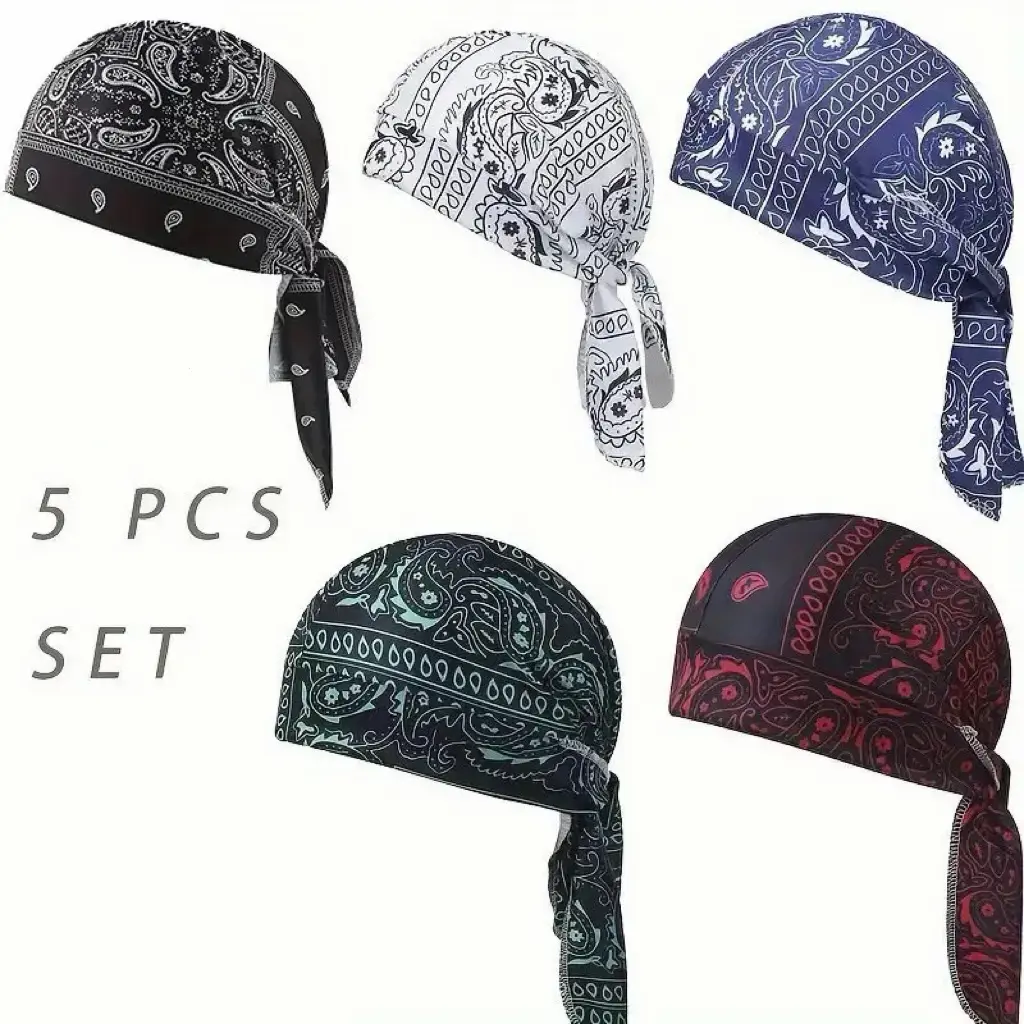 Paisley Cooling Headscarf Cap Set, Motorcycle Pirate Head Wrap Safety Helmet Liner, Elastic Fit Hand Washable Multifunctional Outdoor Headwear for Athletes & Outdoor Enthusiasts