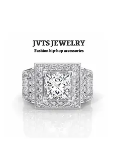 Typical princess-cut cubic zirconia ring, paired with a double-layer square halo and pavé-set band for luxurious sparkle — a perfect gift for daily wear, festivals, anniversaries, and Valentine's Day.