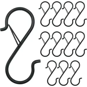 12 count S Hooks for Hanging,3.5 Inch Heavy Duty Closet Hooks with Safety Buckle,Closet Hooks Hanging for ,Clothes,Kitchen Utensil,String Lights,Handbags,Belt, Hat, Cup, Tie (Black)