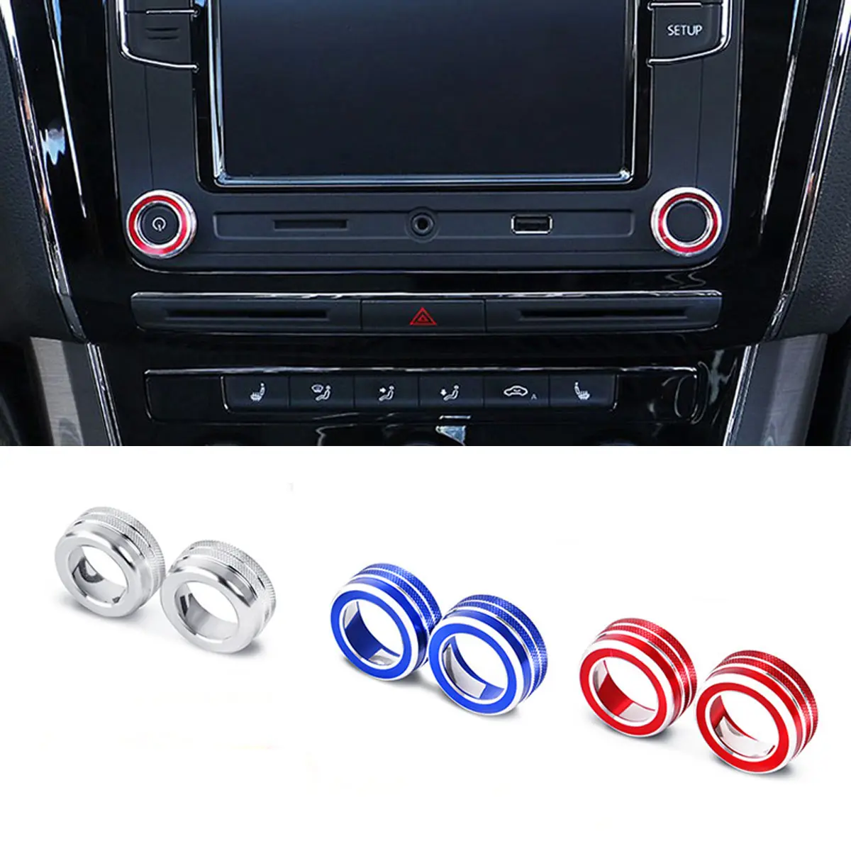 2 Piece Car Interior Decoration Set, Aluminum Alloy Anti-Scratch Volume Knob Ring, Fits Volkswagen Tiguan Golf 7 Beetle Jetta Polo Passat CC, Automotive Interior Accessories