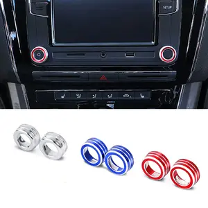 2 Piece Car Interior Decoration Set, Aluminum Alloy Anti-Scratch Volume Knob Ring, Fits Volkswagen Tiguan Golf 7 Beetle Jetta Polo Passat CC, Automotive Interior Accessories