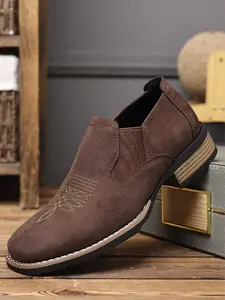 Men's Business Embroidery Line Decor Slip on Dress Shoes, Fashionable Pointed Toe Shoes for Daily Wear, Lightweight Breathable Comfortable Shoes for Men, Boy