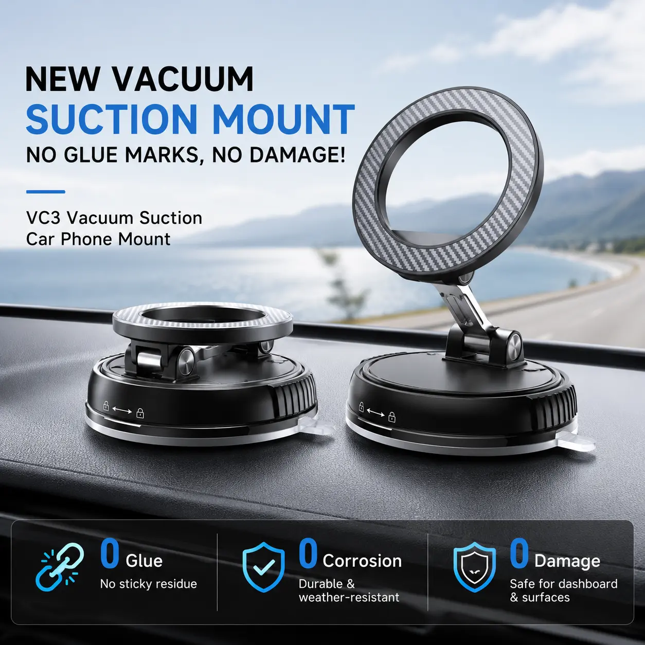 ANDERY Vacuum Magnetic Car Phone Mount for Magsafe, 360° Adjustable Phone Holder for Car Dashboard, [78+LBS Max Suction & 2400gf Magnetic] for iPhone 12-16 Series