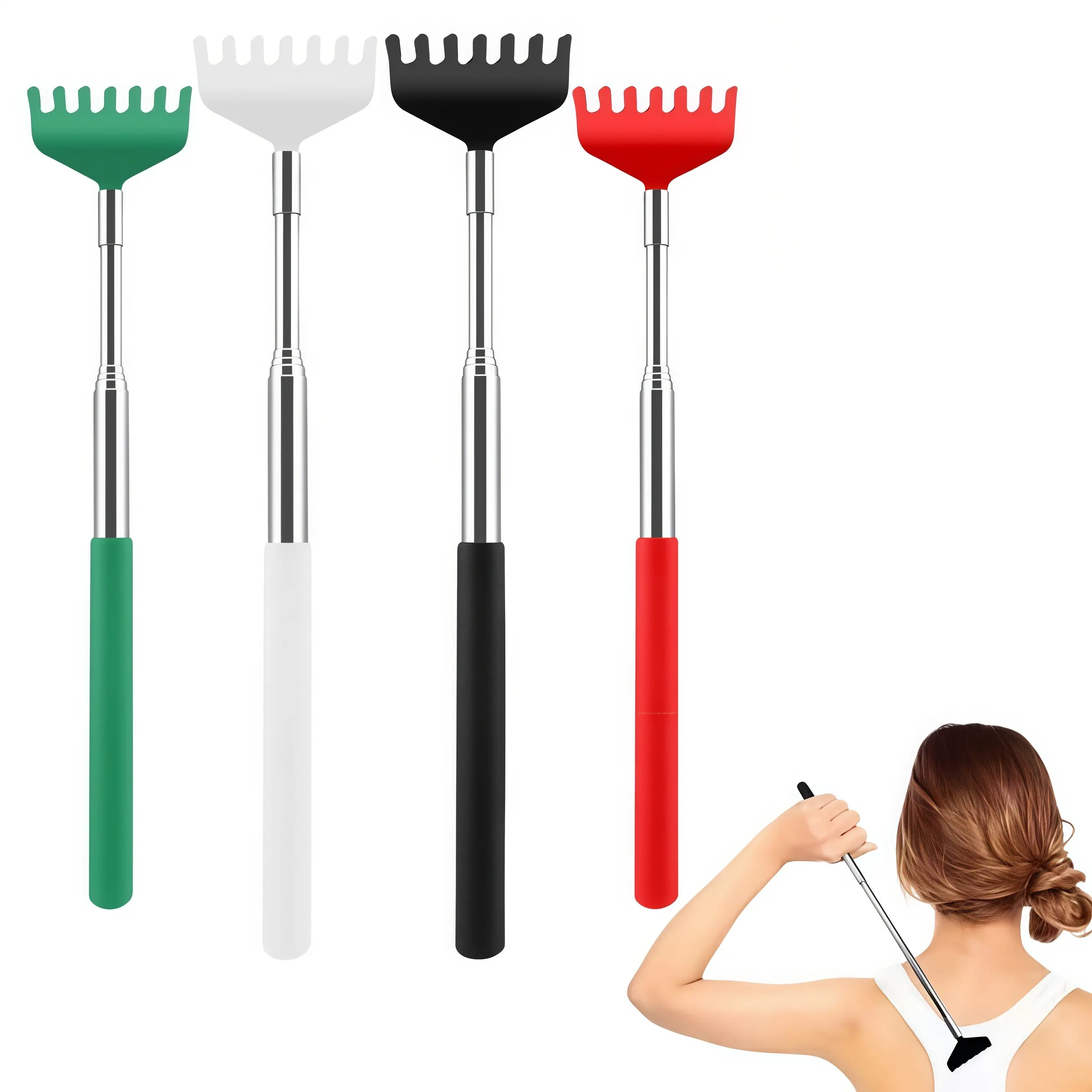 LMMAKE 4PCS Extendable Back Scratcher for Men Women Stainless Steel Massager Tool Telescoping Handle 7.5 to 26.3 Inches Practical Fun Stocking Stuffers White Gifts for Adults Thanksgiving Birthday Ideas