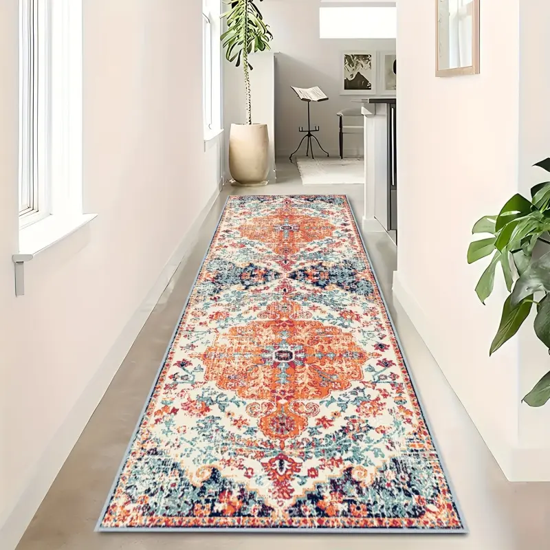 1pc Beautiful Durable Persian Floral Outdoor Rug - Outdoor Indoor Corridor Mat, Machine Washable Carpet, Outdoor Indoor, Outdoor Area Rug Mat, Suitable for Patio Outdoor Decor Bohemian Style Balcony Mat Very Suitable for Decorating Your Corridor And