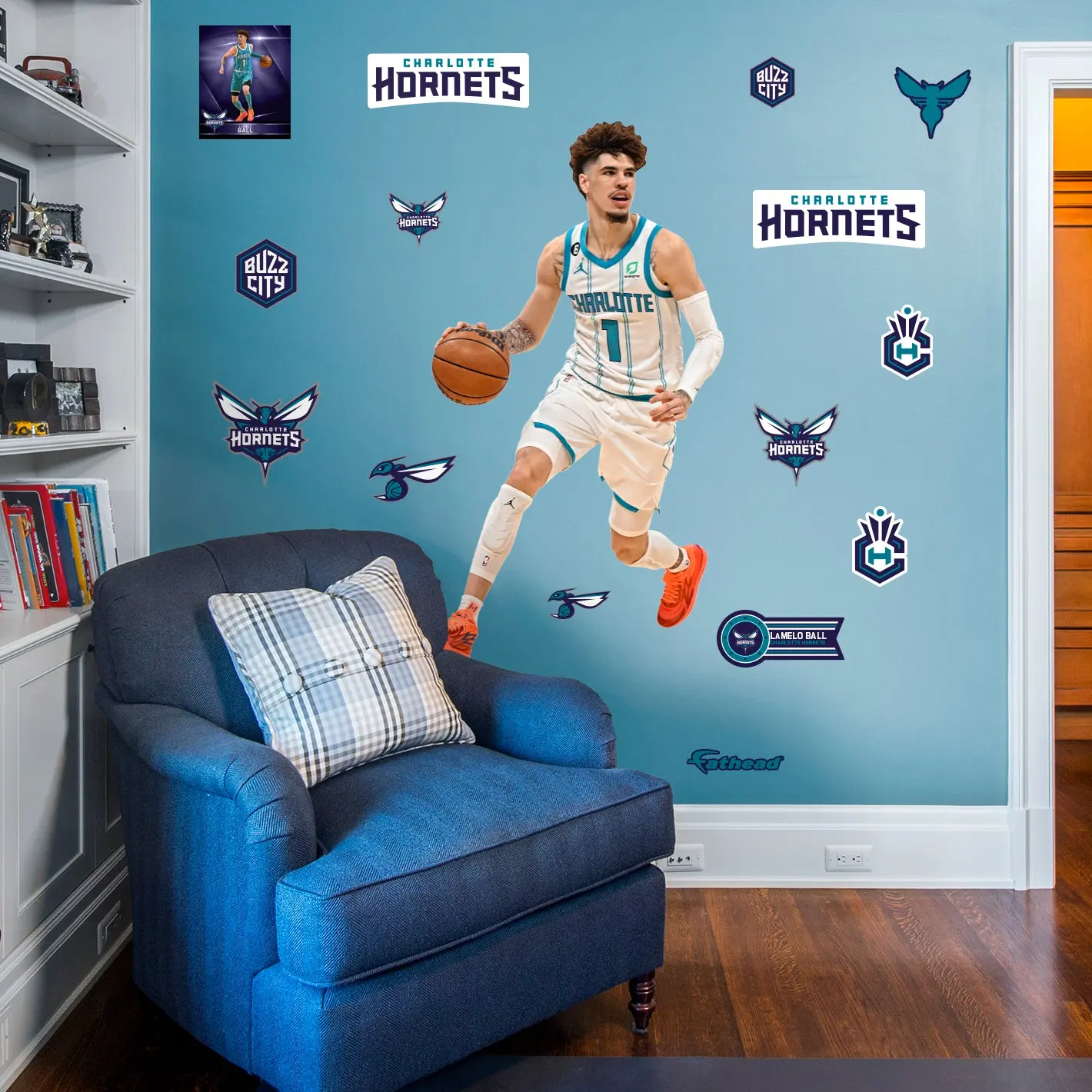 Official NBA LaMelo Ball RealBig Collection Charlotte Hornets Reusable Vinyl Adhesive Stickers - Home Decor Stickers for Game Day Room