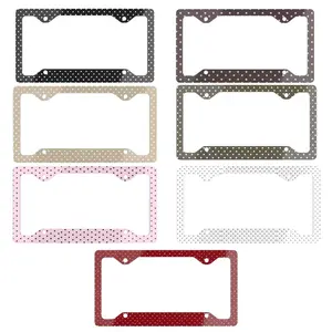 Polka Dot License Plate Frame, Cute Aesthetic Car Tag, Black Pink Brown White Aluminum Frame for Women & Girls