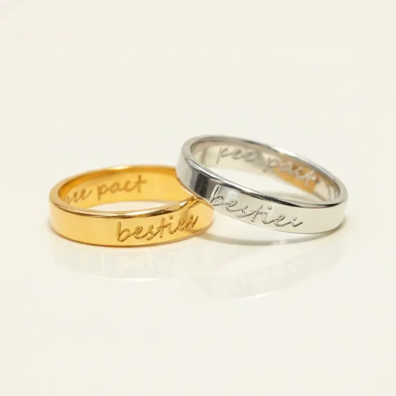Custom Handwriting Engraved Ring 4mm; Personalized Name & Coordinates
