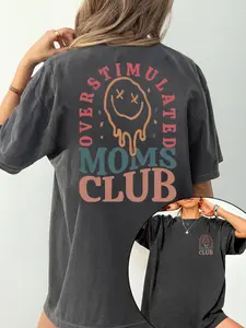OVERSTIMULATED MOMS CLUB Graphic Fitted T-Shirt - Humorous Mom Life Casual Gift Tee