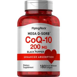 Piping Rock CoQ10 200mg | 180 Softgels | Enhanced Absorption | Non-GMO, Gluten Free Supplement