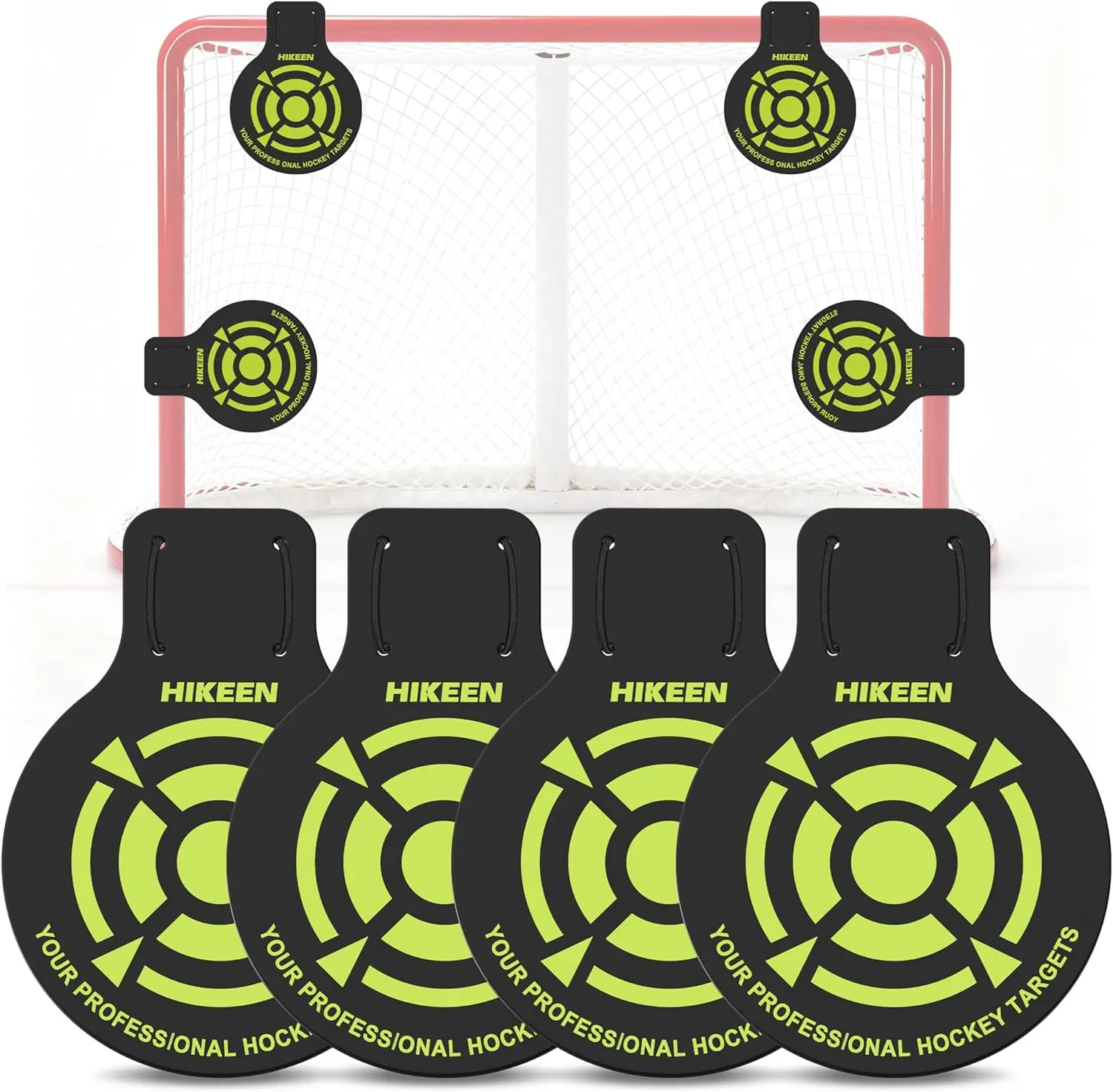 Hikeen 4 Pcs Professional 5mm Thick Durable PVC Ice Hockey Targets - Portable, Bright Fluorescent Sport Training Equipment with Elastic Cord for Hockey, Lacrosse Accuracy Practice, Outdoor