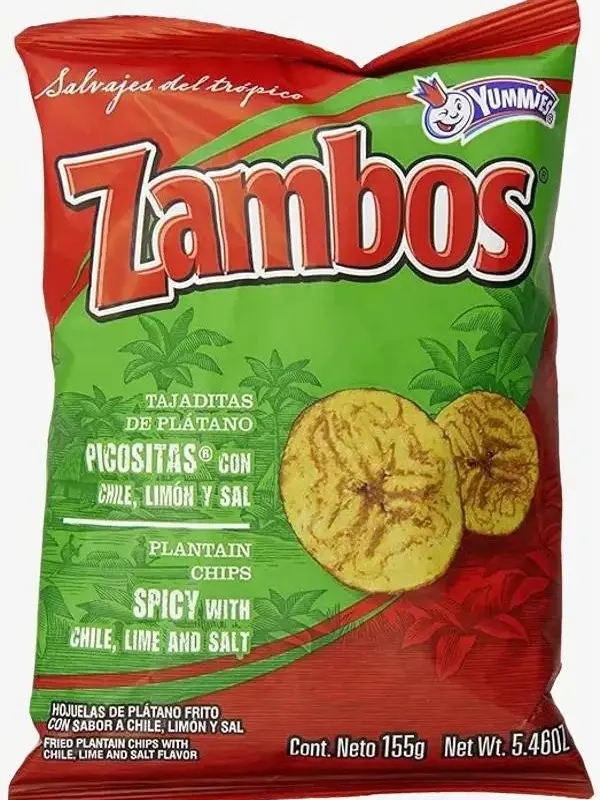 Zambos Tajaditas de Plátano con Chile + Limón y Sal (Plantain Chips Spicy with Chili, Lime and Salt)