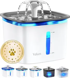 Veken Innovation Award Winner 95oz/2.8L Pet Fountain, Automatic Cat Water Fountain Dog Water Dispenser with Replacement Filters for Cats, Dogs, Multiple Pets (Grey, Plastic)