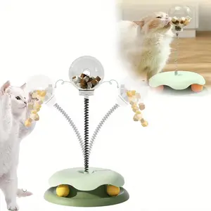 Cat Interactive Puzzle Feeder - Slow Food Dispenser with Spring Ball, Kitten Enrichment Toy