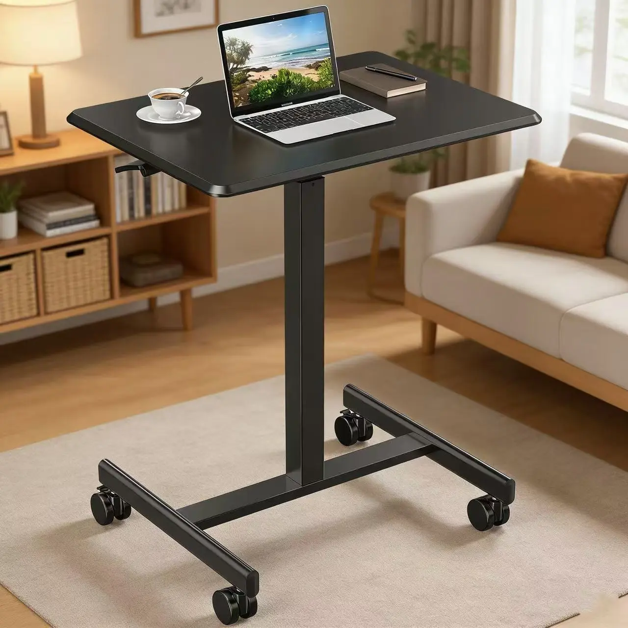 Mobile Laptop Standing Desk Adjustable Height, Small Mobile Desk Workstation with Wheels, Portable Rolling Computer Desk Cart for Home Office Classroom