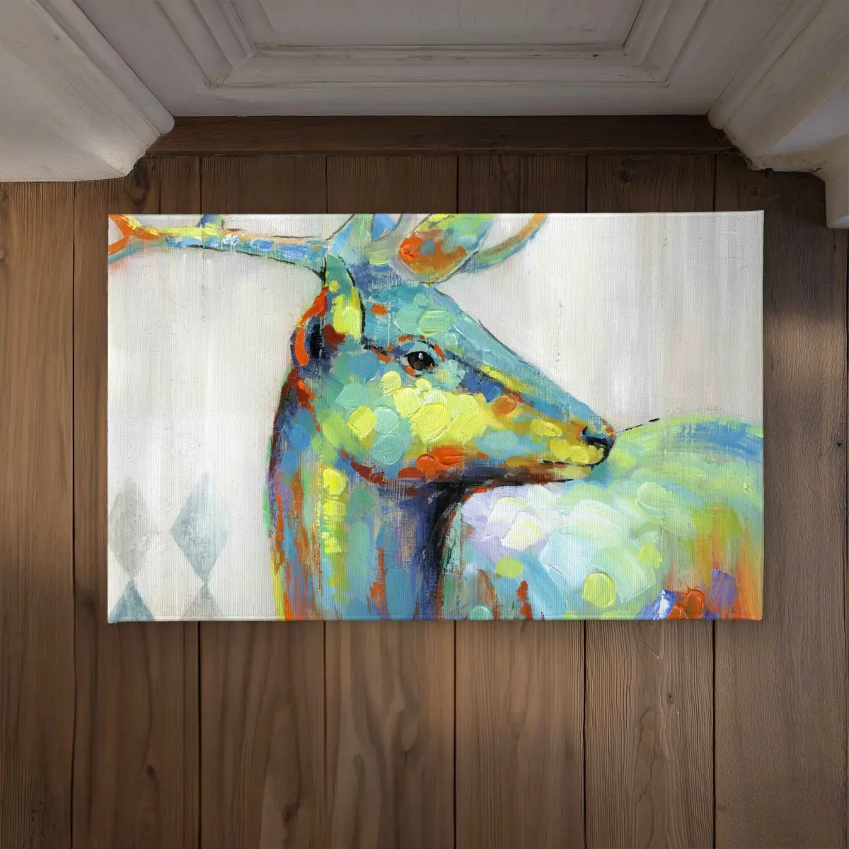 Begin Home Decor CODM213415JRRD 21 x 34 in. Abstract Color Spotted Deer Door Mat - Indoor & Outdoor Decor