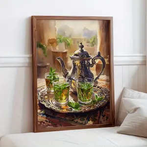 Single Moroccan Tea Pot Wall, Bohemian Style Watercolor Cultural Mediterranean Artistic Decorative Print, Marrakech Art Poster, for Moroccan Decoration, Frameless