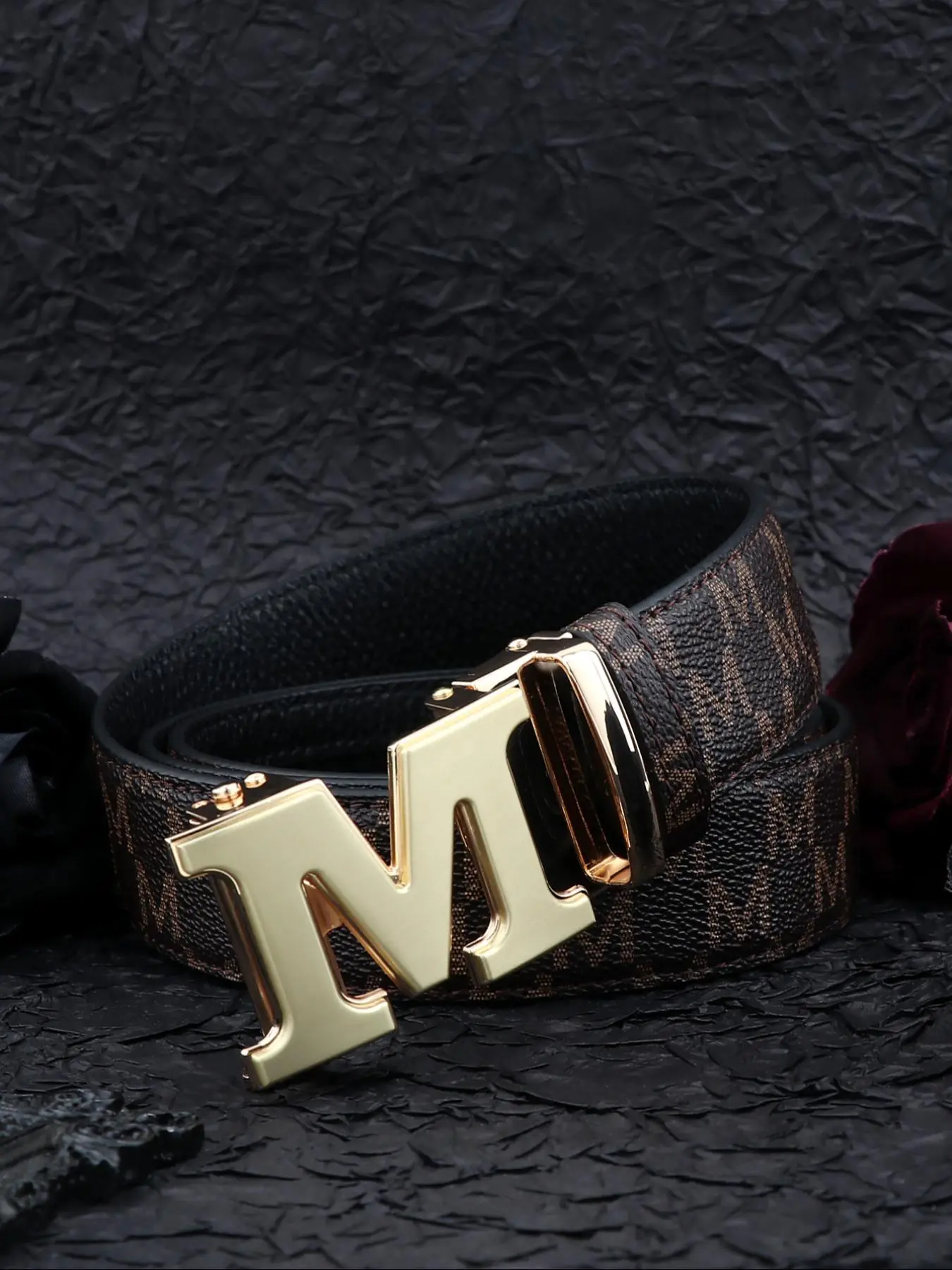 Men's Letter Design Automatic Buckle, Fashion Belt for Party, Daily Clothing Decor, Trendy All-match & Exquisite Belt for Birthday Gift, Alphabet Print Waistband, Men Accessories