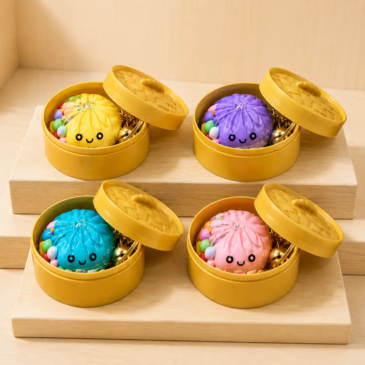 Kawaii Dumpling Keychain, Cute Backpack Bag Charm for Girls, Glitter Steamed Bun Food Pendant, Novelty Key Ring Accessory, Back to School Gift Idea