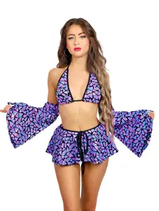 Lilac Blueberry Disco Aura Set - 4 Pieces - Festival Clothing for Women - Skirt, Womenswear