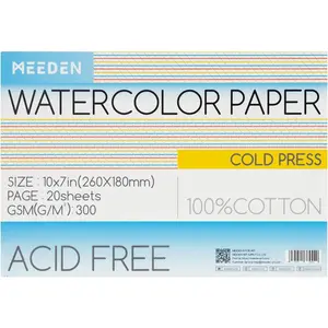 Watercolor Paper Block 100% Cotton Watercolor Paper Pad of 20 Sheets 140lb/300gsm Acid-Free Art Paper for Watercolor Gouache Ink and More 10" x 7" Cold Press