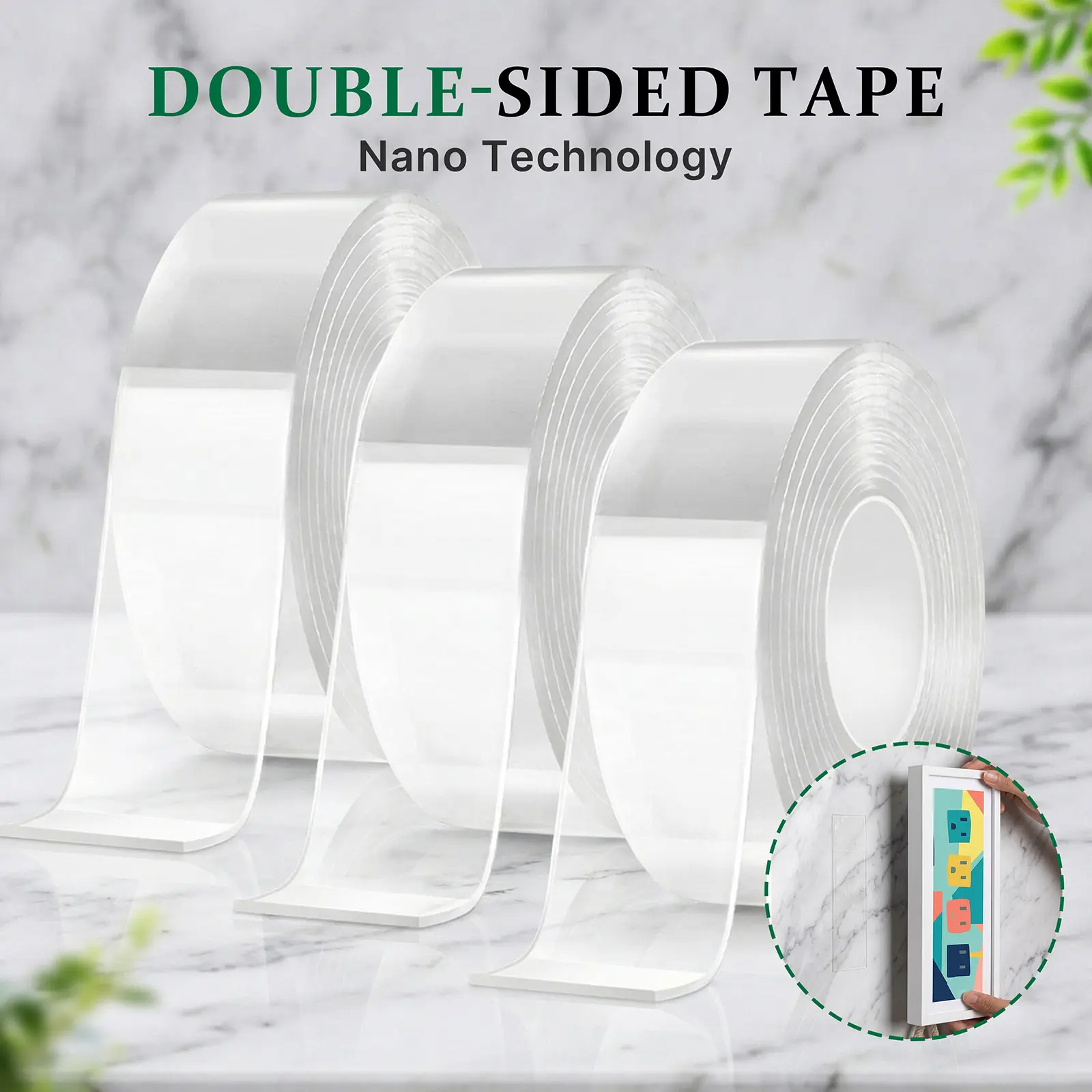 1/2/3 Pack Heavy Duty Double Sided Mounting Tape Rolls - 0.07 Inches Thickness, Traceless, Removable, Reusable, Washable, Transparent Multipurpose Home Supplies for Home Decor, Organizing (As Seen on TV, Select Your Pack), 1.18 Inches Width