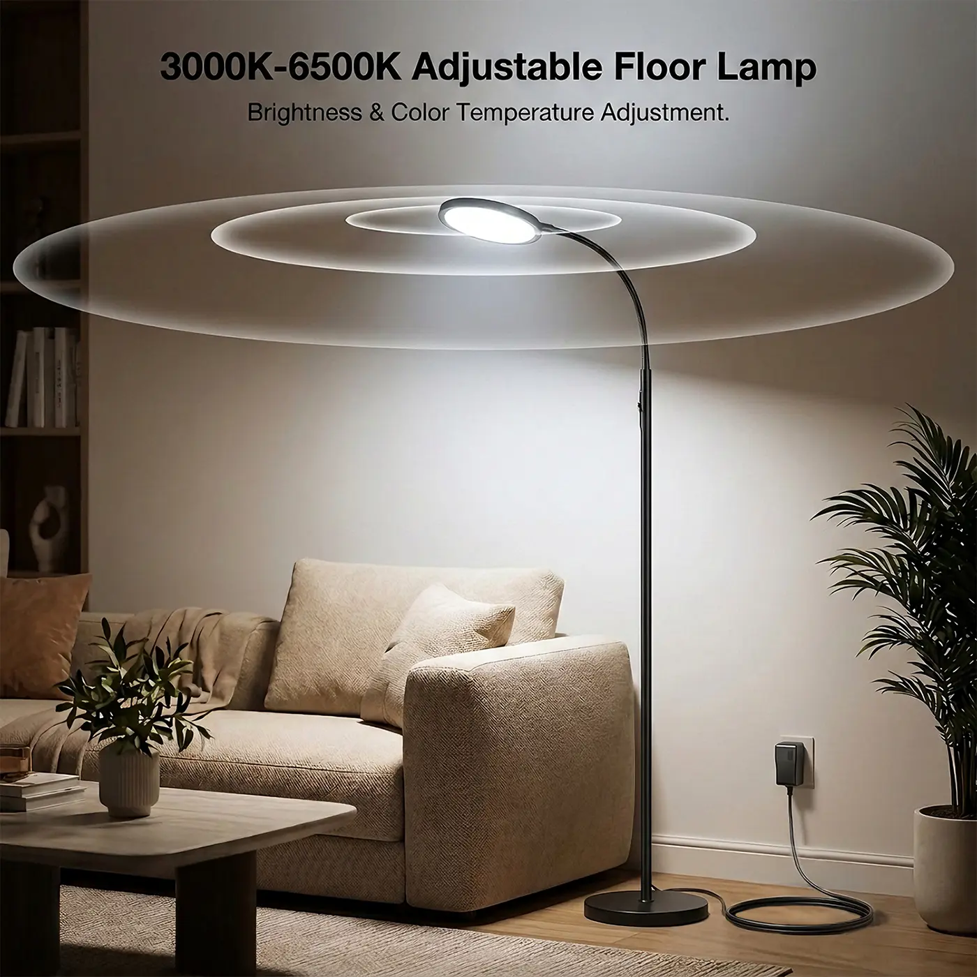 HOMAKEE Floor lamp Sofa Lihgting, 7CCT 3000K-6500K Bright LED Floor Lamp 12W/1000LM with Stepless Adjustable Colors and Dimmer, Remote and Touch Control, Adjustable Floor Lamp for Living Room Bedroom Reading lamp