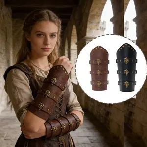 2pcs Steampunk PU Leather Arm Guards, Viking Knight Wristbands, Unisex Role Play Armor Sleeves, Cosplay Costume Accessories