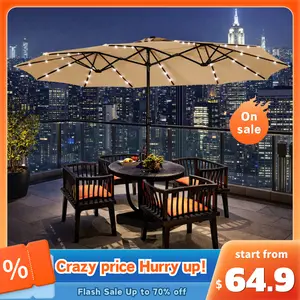 Yaheetech 2026 Upgrade 15/13/9ft Large Patio Umbrella, Outdoor Double-Sided Rectangle Umbrella with 36 Solar LED Lights & Crank for Patio Garden Pool Lawn Backyard