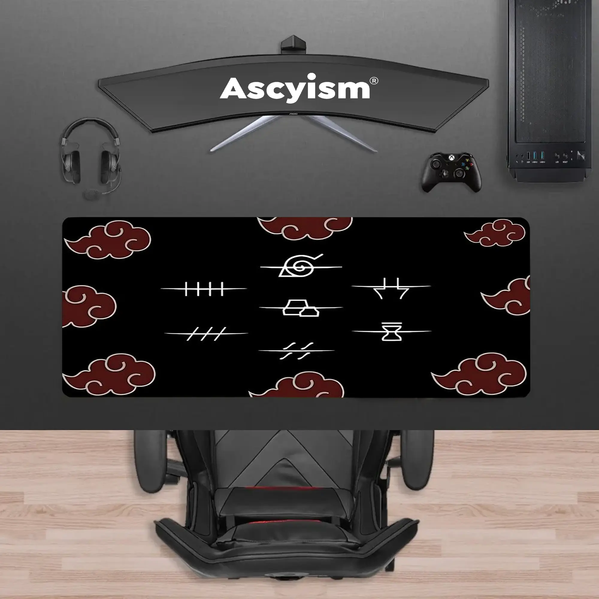 Akatsuki Clouds Naruto Anime Gaming Mouse Pad, Hidden Ninja Village Symbols Manga Extended Desk Mat, Large Keyboard Pad, Waterproof Non-Slip Rubber Base Mousepad for PC Gamer Setup, Gaming Room Accessories, Desktop Decor, 40x20 Inch