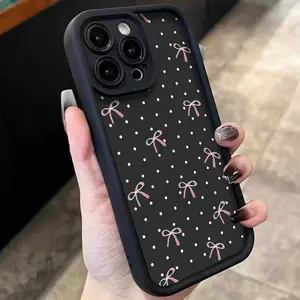 Polka Dot Bow Illustration Phone Case, Valentine's Day Gift for Parents, Boyfriend Girlfriend, Compatible with iPhone 11-15 Pro Max, Cover, Protector