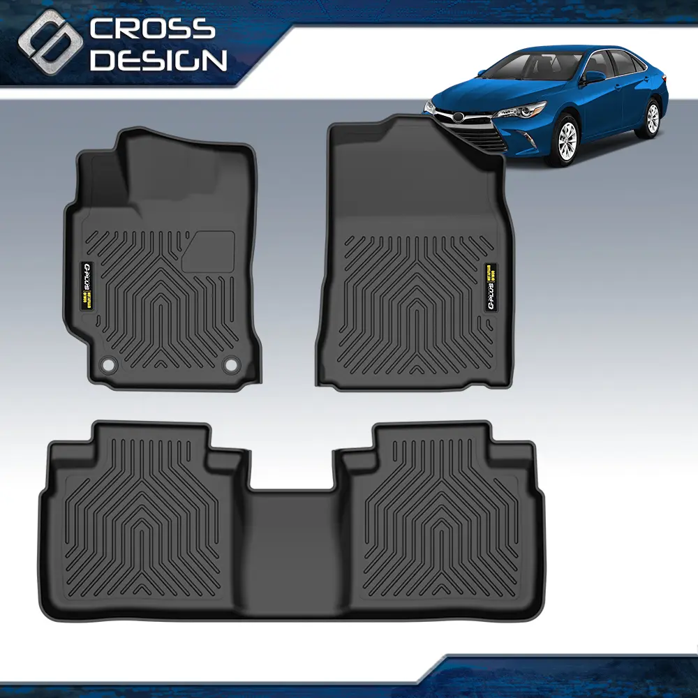 CROSSDESIGN TPE Anti-Slip Waterproof Floor Mat  - 3-Pc Black Upgrade Version Auto Part Accessory, All-Weather, For 2015-2017 Toyota Camry, Car Interior Accessory