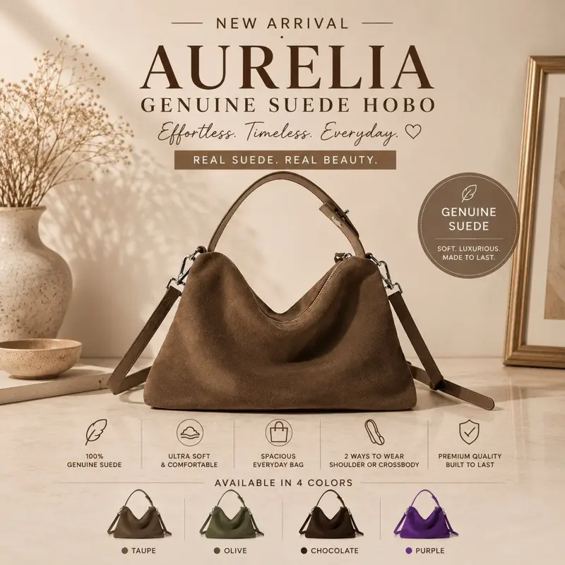 Women's Genuine Suede Hobo Bag - Multi-Function Convertible Shoulder to Crossbody Bag with 7x11x3ft Ample Space for Daily Use & Events, Casual/Semi-Formal Silhouette Everyday Purse, Crossbody Bags