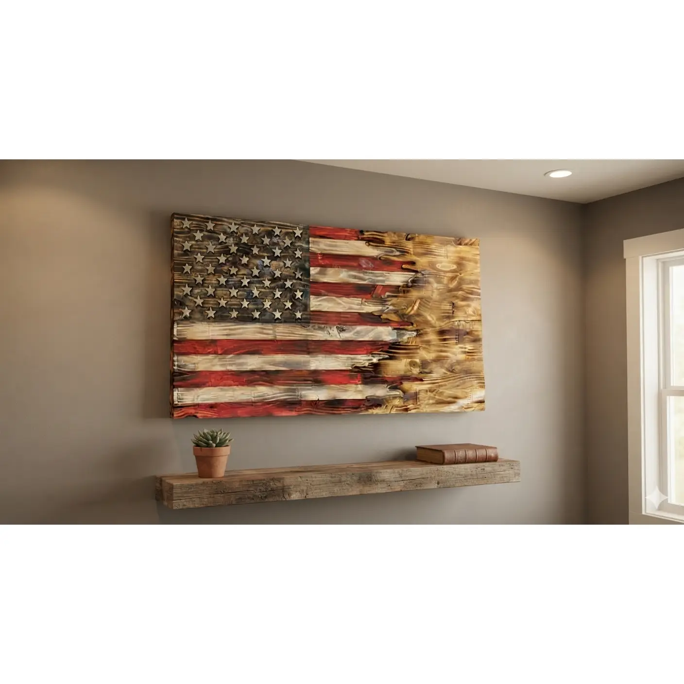 28"x15" Hand-Carved Solid Wood Military Flag Wall Hanging with 3D Detailing, American/Country Flag Pattern Wall Arts, Bedroom Home Decor, Ideal Gift for Home Supplies Enthusiasts, American Flag Pattern Wall Arts