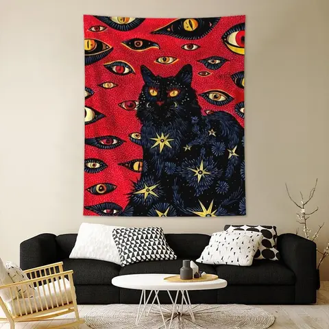 1pc red beautiful cat tapestry, bedroom living room home decoration wall hanging