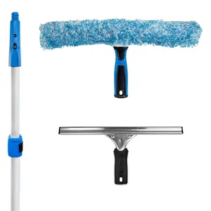 All-in-One Window Cleaning Kit – 12” Squeegee, 14” Scrubber, Telescopic Pole Up to 6’, Streak-Free Results