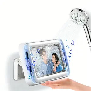 Mobile phone holder for shower room, 360° rotatable, adjustable stand, can be placed on the tabletop, wall-mounted stand for bathroom, with waterproof and anti-fog design, suitable for 4 to 7-inch mobile phones.