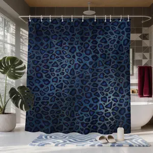 Midnight Blue Golden-Edge Abstract Leopard Print Shower Curtain, Bathroom Shower Equipment, Wild and Luxurious Style Bathroom Decor, Waterproof and Moisture-Resistant, Includes 12 Hooks, Suitable for SPA Salons, Homes, Hotels, Dormitories