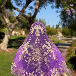 Maxi Veil Metallic Gold & purple Spanish chapel Mantilla