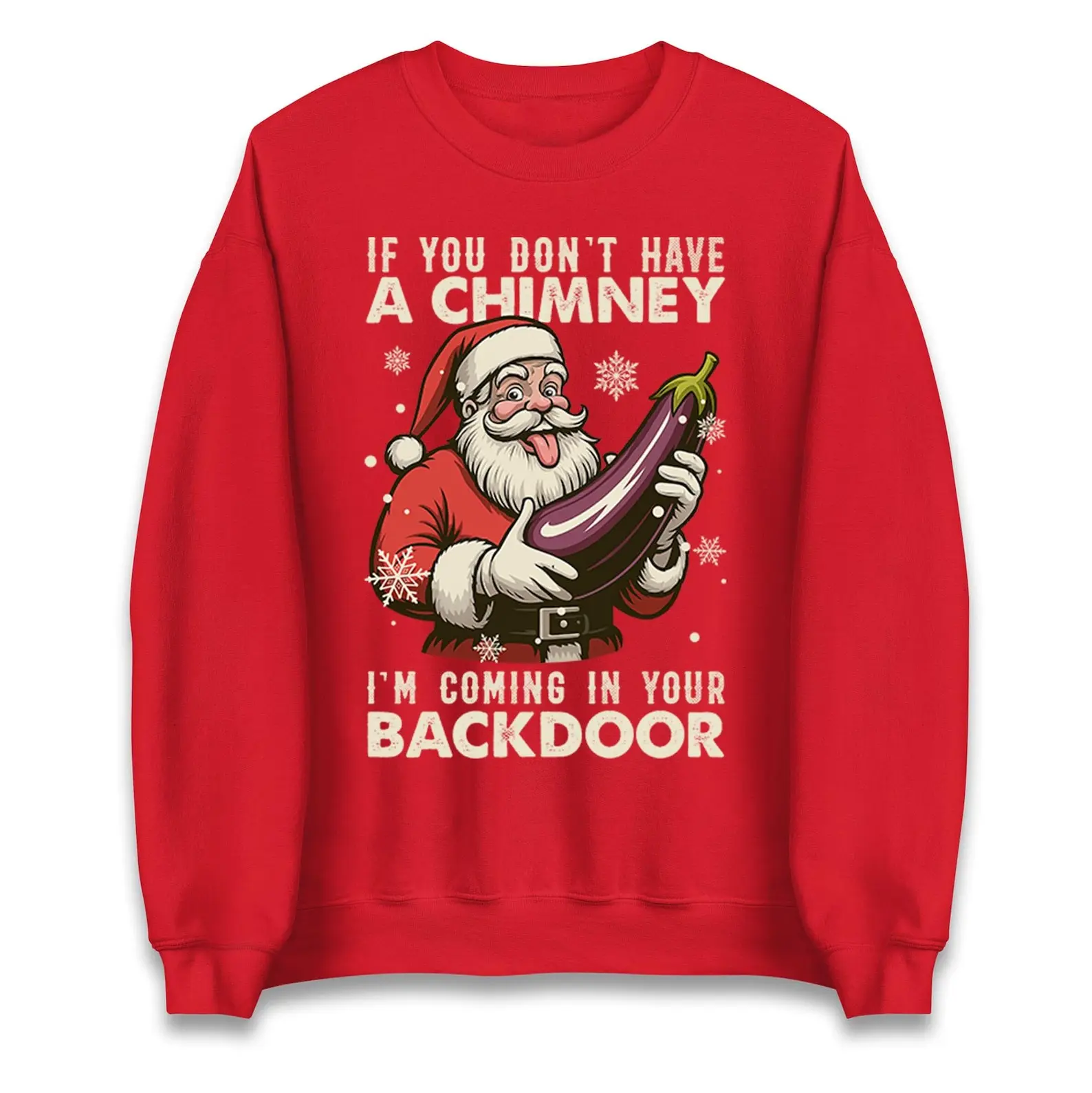 If You Don’t Have a Chimney I’m Coming Through Your Backdoor Funny Santa Christmas Sweater, Rude Xmas Jumpe