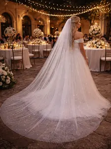 Long Cathedral Wedding Veil with Sparkle Crystals Elegant Bridal Veil Extra Long Train Trailing Veil for Bride Wedding Accessories