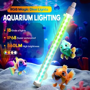 30CM RGB Submersible Aquarium Light, 16 Solid Colors & 4 Dynamic Modes, IP68 Waterproof Crystal Glass LED Fish Tank Lamp for Aquatic Decor Office & School Supplies, Ocean Aquarium Lamp