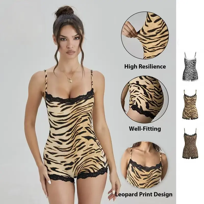 Women's abstract tiger stripe thin shoulder strap lace edge soft onesie, simple elastic sleeveless shapewear, sports outdoor clothing