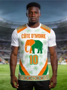 2026 New Summer Ivory Coast Star Elephant Palm Tree Football Print Short Sleeve T-Shirt, Breathable Sports Style Jersey, Casual Wear