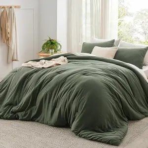 Super King Size Comforter, Dark Green Prewashed for Seasons , 1 Lightweight Comforter (120"x120") and 2 Pillowcases (20"x36")