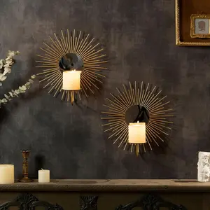 AIM & GGKK Wall Candle Sconce Holder,Set of 2 Mirror Wall Mounted Metal Candle Holder for Home,Living Room, Dining Room,Rustic Farmhouse Boho Decorations