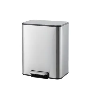 Slim Stainless Steel Trash Can – 4.8 Gallon (18L) Step Garbage Bin – Soft-Close Lid, Removable Inner Bucket, Foot Pedal – Space-Saving Rectangular Waste Bin for Kitchen, Bathroom, Office, White