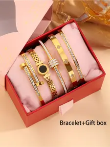 5-piece Set Of Unisex's Elegant and Luxurious 304 Stainless Steel Bracelets with Gift Box, High-quality and Fashionable Items for Christmas Gift, Birthday Gift Box and Stackable Bracelets, Exquisite Bracelet